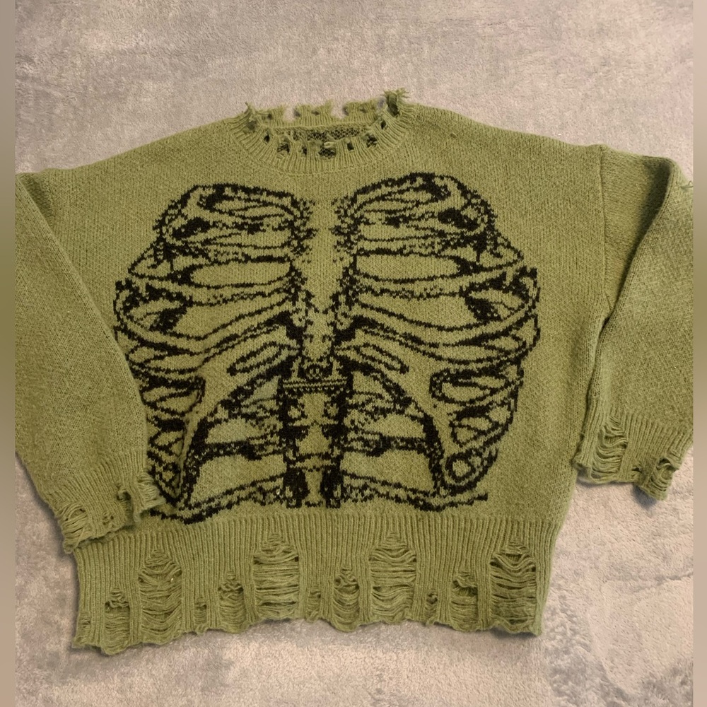 SHEIN Olive Green Skeleton Sweater